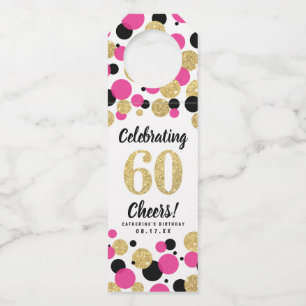Étiquettes Pour Bouteilles 60e anniversaire Noir Hot Pink Gold Parties scinti
