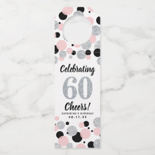 Étiquettes Pour Bouteilles 60e Anniversaire Noir Rose Argent Paillettes Confe
