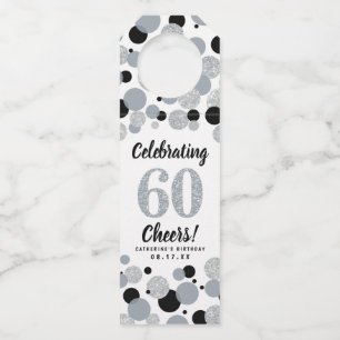 Étiquettes Pour Bouteilles 60e anniversaire Noir rose Gris Parties scintillan