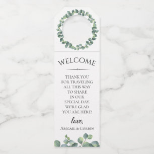 Étiquettes Pour Bouteilles Accueil de mariage de feuillage d'eucalyptus