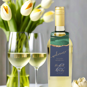 Étiquettes Pour Bouteilles Agate Emerald Green Gold Marine Mariage bleu Bienv