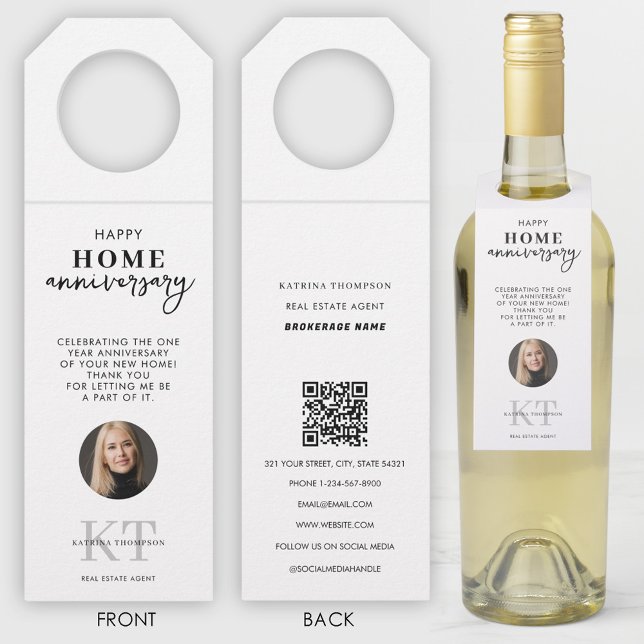 Étiquettes Pour Bouteilles Agent immobilier Bonne maison Anniversaire (Real Estate Agent Happy Home Anniversary Bottle Hanger Tag)