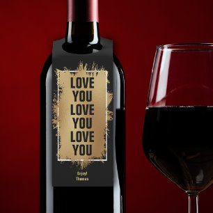 Étiquettes Pour Bouteilles AIMER VOUS Texte Pile or sur Noir