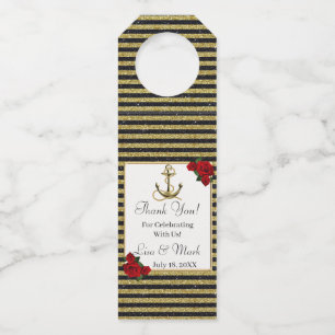 Étiquettes Pour Bouteilles Ancre nautique Gold Black Stripes