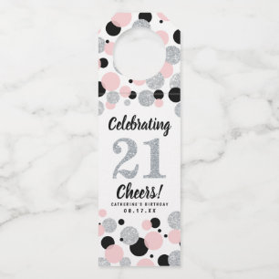 Étiquettes Pour Bouteilles Anniversaire 21 ans Confettis Noir Rose Argenté