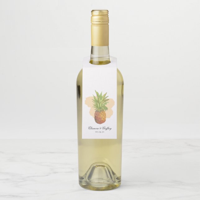 Étiquettes Pour Bouteilles Aquarelle ananas Mariage d'été tropical (Sur bouteille)