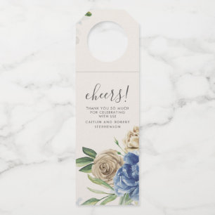 Étiquettes Pour Bouteilles Aquarelle bleu et ivoire Dusty
