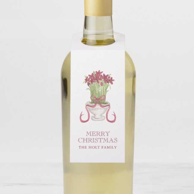 Étiquettes Pour Bouteilles Aquarelle Bourgogne Amaryllis Noël (Créateur téléchargé)