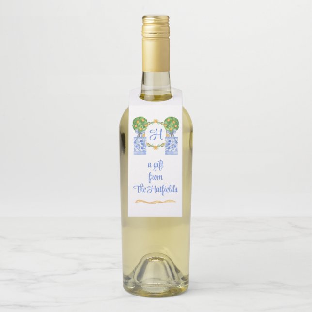 Étiquettes Pour Bouteilles Aquarelle Chinoiserie Citrus Topiogramme (Sur bouteille)