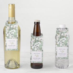 Étiquettes Pour Bouteilles Aquarelle Eucalyptus Mariage de fleurs vertes