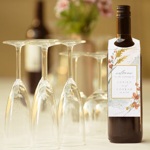 Étiquettes Pour Bouteilles Aquarelle fleur sauvage Mariage Welcome Gold ID954