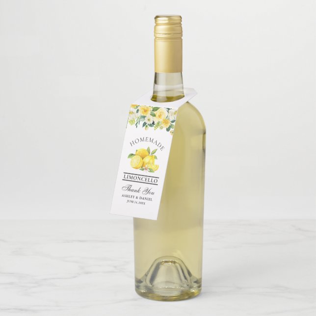 Étiquettes Pour Bouteilles Aquarelle Floral Lemons Limoncello Mariage  (Incliné)