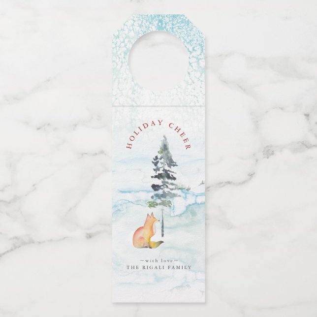 Étiquettes Pour Bouteilles Aquarelle Holiday Fox (Devant)