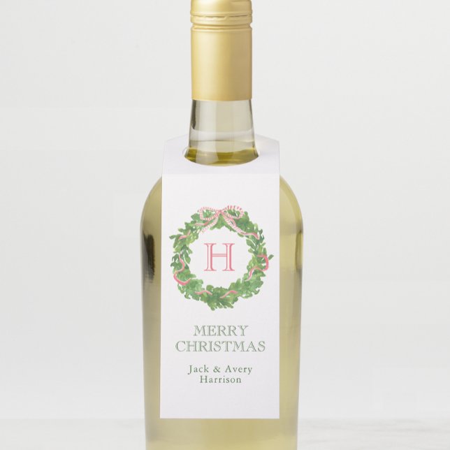 Étiquettes Pour Bouteilles Aquarelle Monogramme de Noël à bille (Créateur téléchargé)