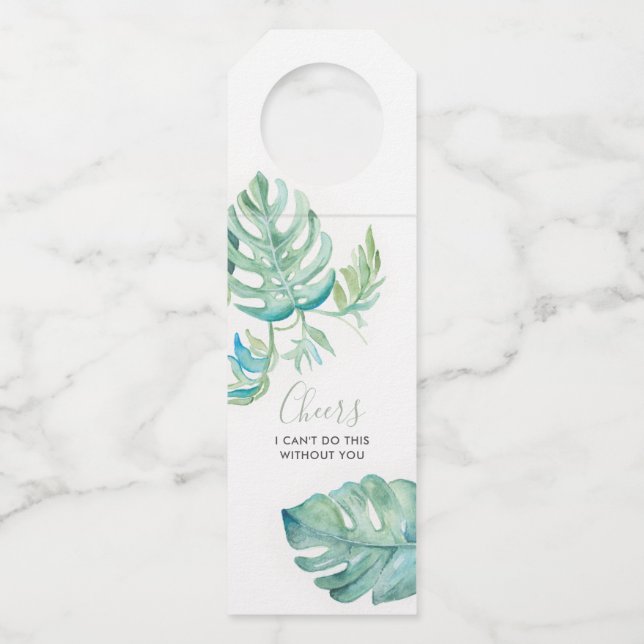 Étiquettes Pour Bouteilles Aquarelle Monstera Vin Feuille (Devant)