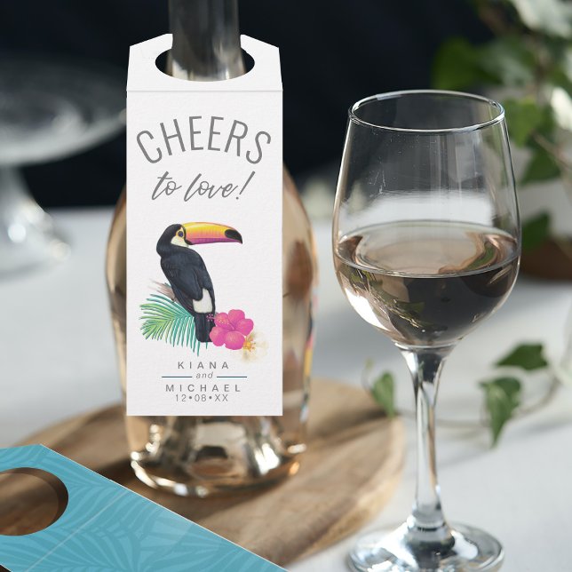 Étiquettes Pour Bouteilles Aquarelle Tropical Santé à l'amour Sarcelle ID577 (Front/Back In Situ)