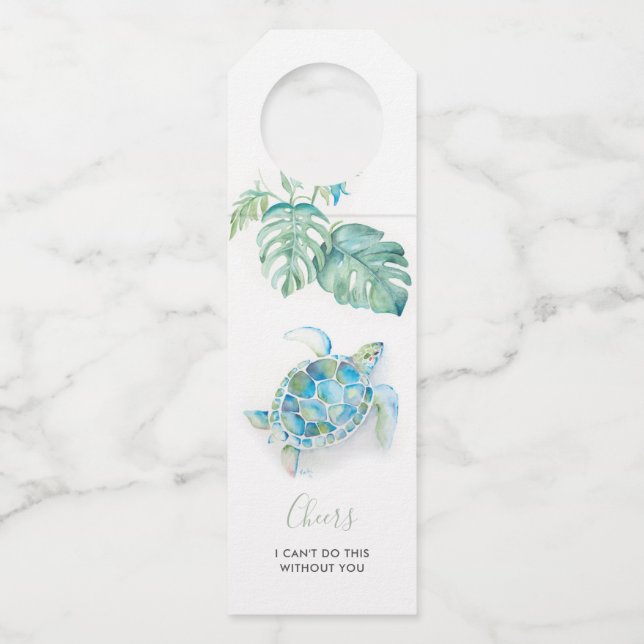 Étiquettes Pour Bouteilles Aquarelle Tropicale Turquoise Blue Sea Turtle (Devant)