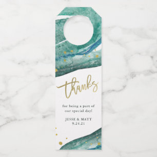 Étiquettes Pour Bouteilles Aquarelle Turquoise et Gold Geode   Merci 