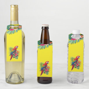 Étiquettes Pour Bouteilles Ara rouge tropical floral