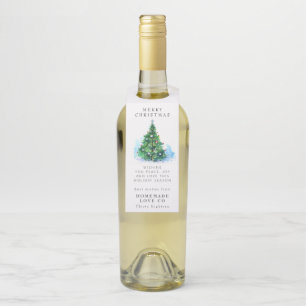 Étiquettes Pour Bouteilles Arbre d'aquarelle entreprise Noël Bouteille de Noë