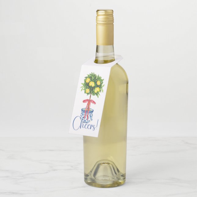 Étiquettes Pour Bouteilles Arbre topiaire en Chinoiserie au citron (Incliné)