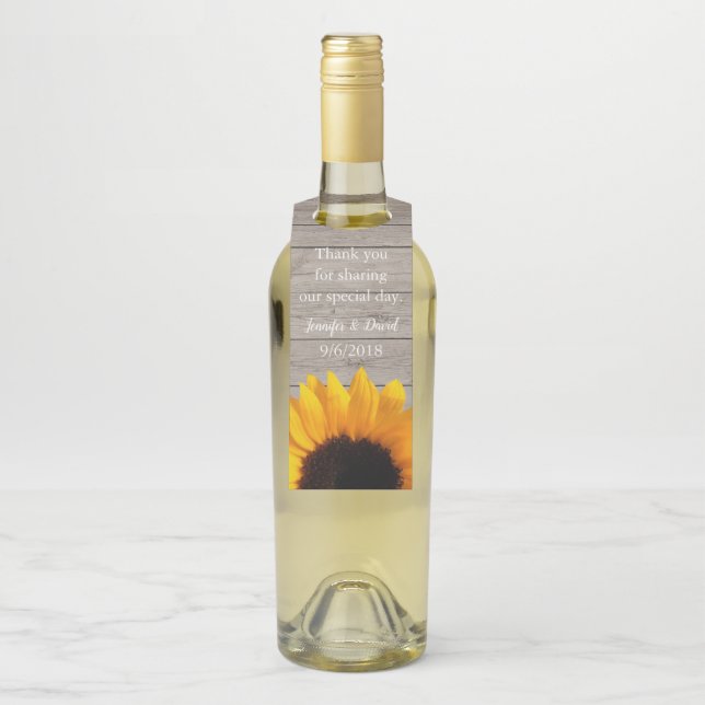 Étiquettes Pour Bouteilles Balise de préférence Bois rustique et Tournesol (Sur bouteille)
