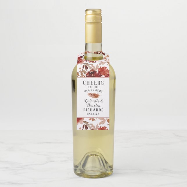 Étiquettes Pour Bouteilles Beauté Rustique Mariage Floral Cheveux & Merci (Sur bouteille)