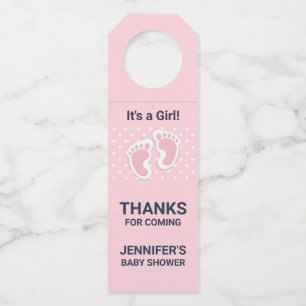 Étiquettes Pour Bouteilles Bébé rose mignon Empreintes C'est une fille