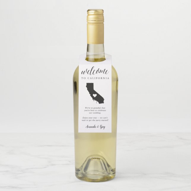 Étiquettes Pour Bouteilles Bienvenue au Mariage d'état de Californie (Sur bouteille)
