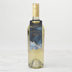 Étiquettes Pour Bouteilles Bleu Nuit Or Marbre Agate Mariage Remerciements