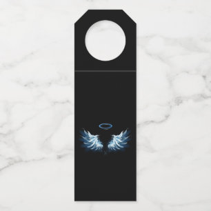 Étiquettes Pour Bouteilles Blue Glowing Angel Wings on black background