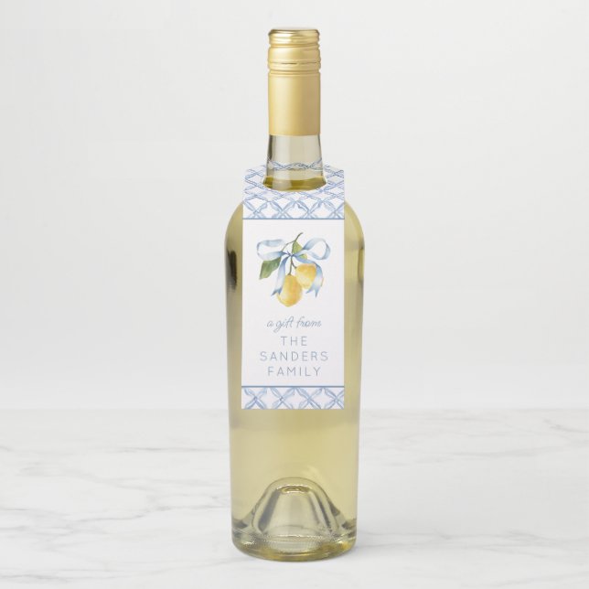 Étiquettes Pour Bouteilles Boîtier Cadeau Aquarelle bleu Bow Lemons (Sur bouteille)