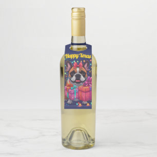 Étiquettes Pour Bouteilles Bouledogue français Noël