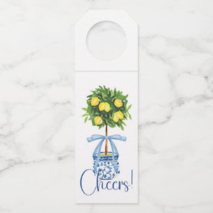 Étiquettes Pour Bouteilles Bow bleu Chinoiserie Lemon Topiaré