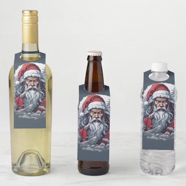 Étiquettes Pour Bouteilles Cadeau artistique Noël Guerrier Samouraï Père Noël (En situation)