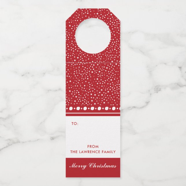 Étiquettes Pour Bouteilles Cadeau de Noël personnalisé blanc rouge (Devant)