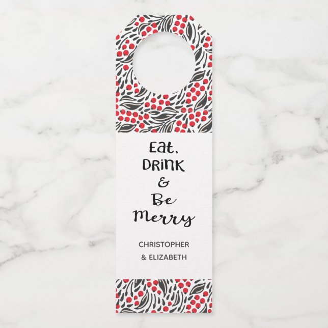 Étiquettes Pour Bouteilles Cadeau de vacances Floral Berries (Devant)