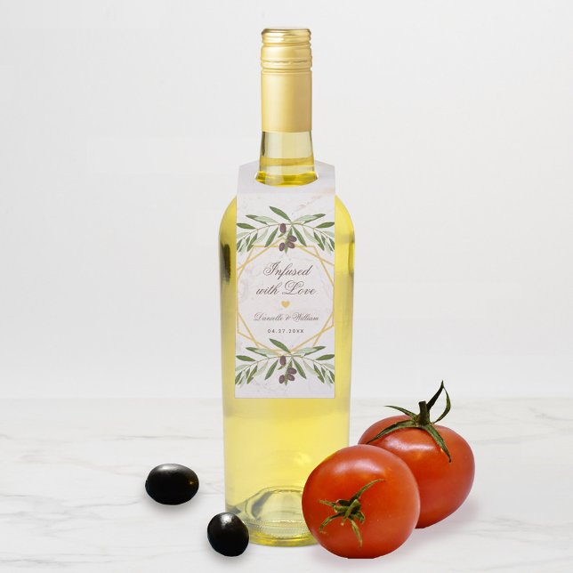 Étiquettes Pour Bouteilles Cadeaux de mariage à l'huile d'olive imprégnés de  (Olive Oil Bottle Hanger)