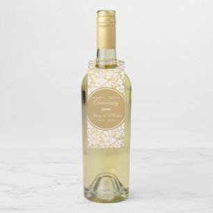Étiquettes Pour Bouteilles Cercle d'or Damas blanc