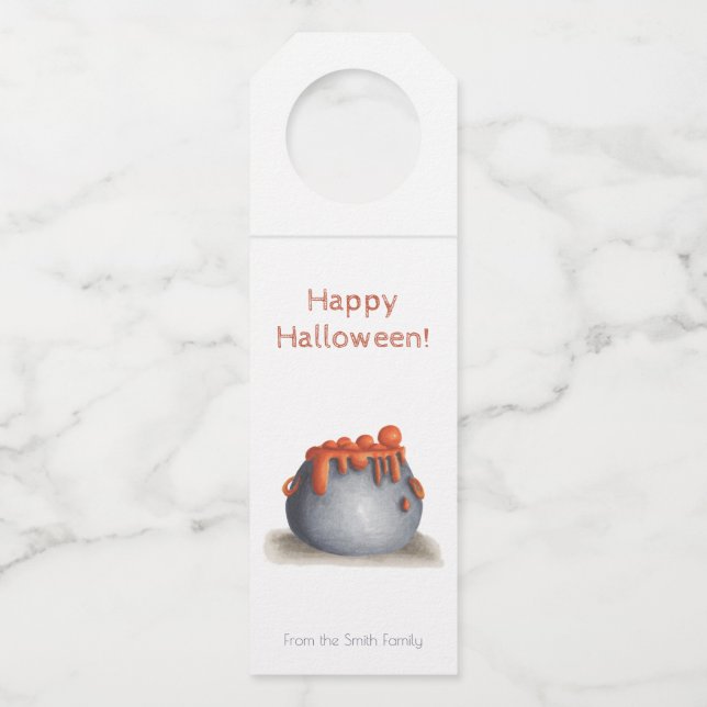 Étiquettes Pour Bouteilles Chaudière à potion orange Halloween (Devant)