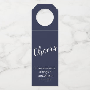 Étiquettes Pour Bouteilles 'Cheers' Écriture Moderne Mariage Bleu Marine
