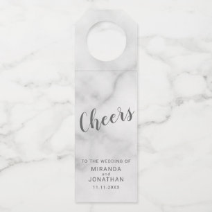 Étiquettes Pour Bouteilles 'Cheers' Élégant Mariage Marbre Script