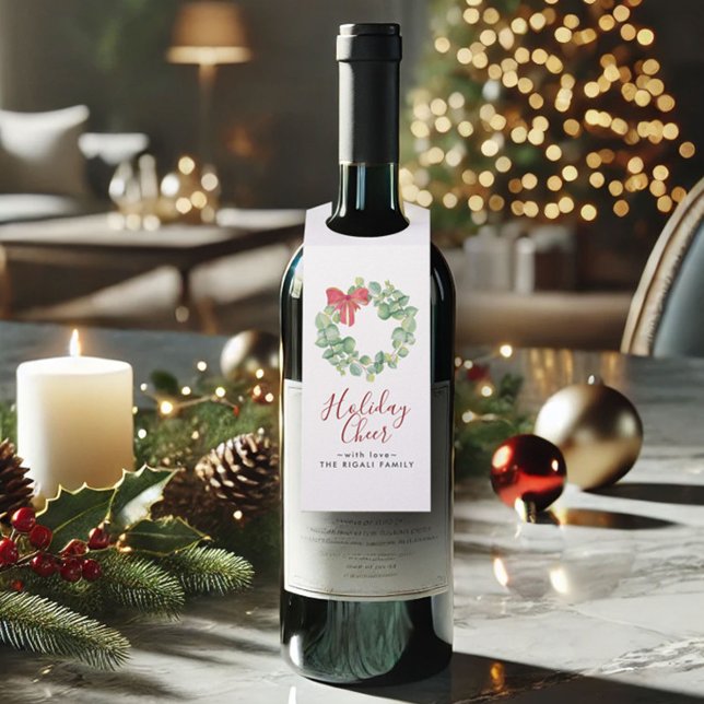 Étiquettes Pour Bouteilles Chemise d'aquarelle et Bow rouge (Christmas gift ideas wine hang tags watercolor art by Victoria Grigaliunas of Do Tell A Belle)