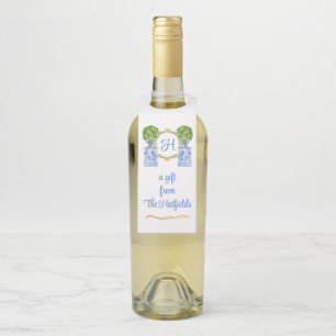 Étiquettes Pour Bouteilles Chinoiserie aquarelle topiaire monogramme Citrus