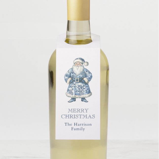 Étiquettes Pour Bouteilles Chinoiserie bleue et blanche Noël Père Noël (Créateur téléchargé)