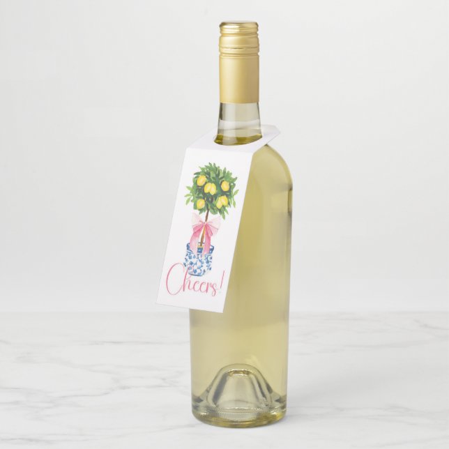 Étiquettes Pour Bouteilles Chinoiserie Bow rose Lemon Topiaré (Incliné)