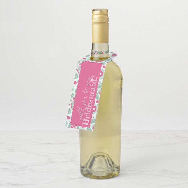 Étiquettes Pour Bouteilles Cintres pour bouteilles à fleurs abstraites rose c (Incliné)