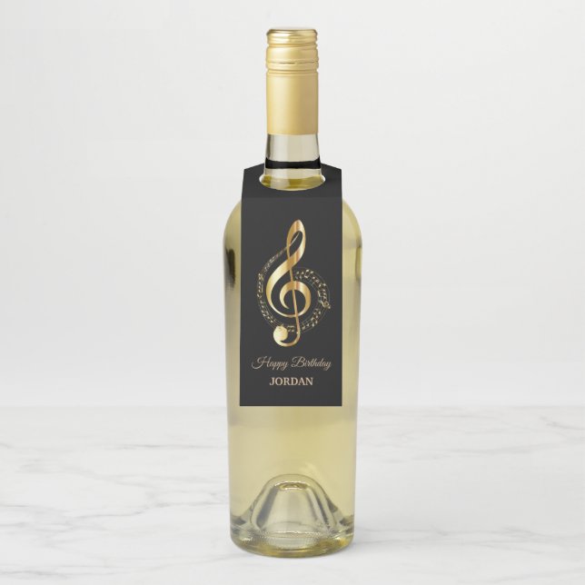 Étiquettes Pour Bouteilles Clé de Sol Dorée Monogrammée (Sur bouteille)