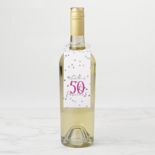 Étiquettes Pour Bouteilles Confettis d'Argent 50 et Joyeux Anniversaire