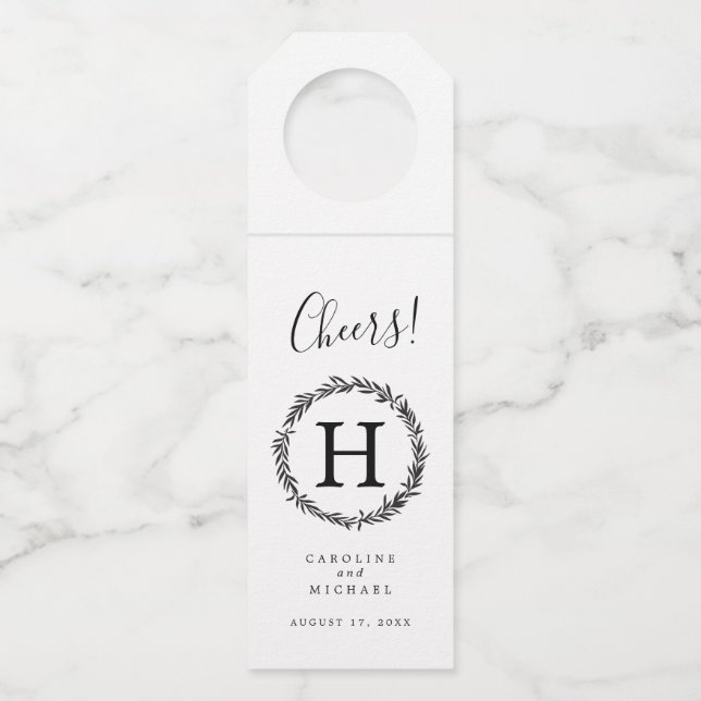 Étiquettes Pour Bouteilles Couronne botanique rustique Monogramme de mariage  (Devant)